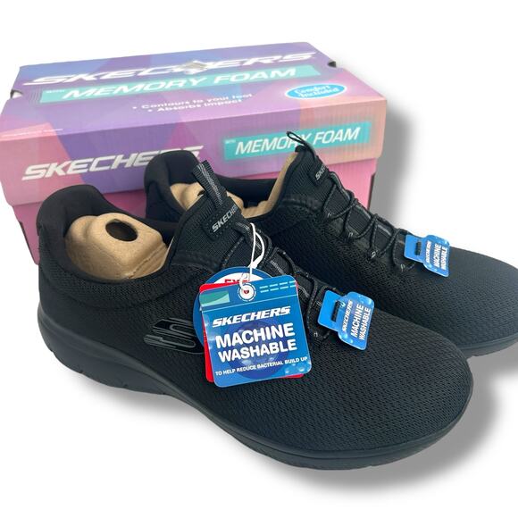 NEW Skechers Summits Slip Ins Walking Sneakers Black Size 8.5 Wide Fit Trainer - Picture 10 of 12